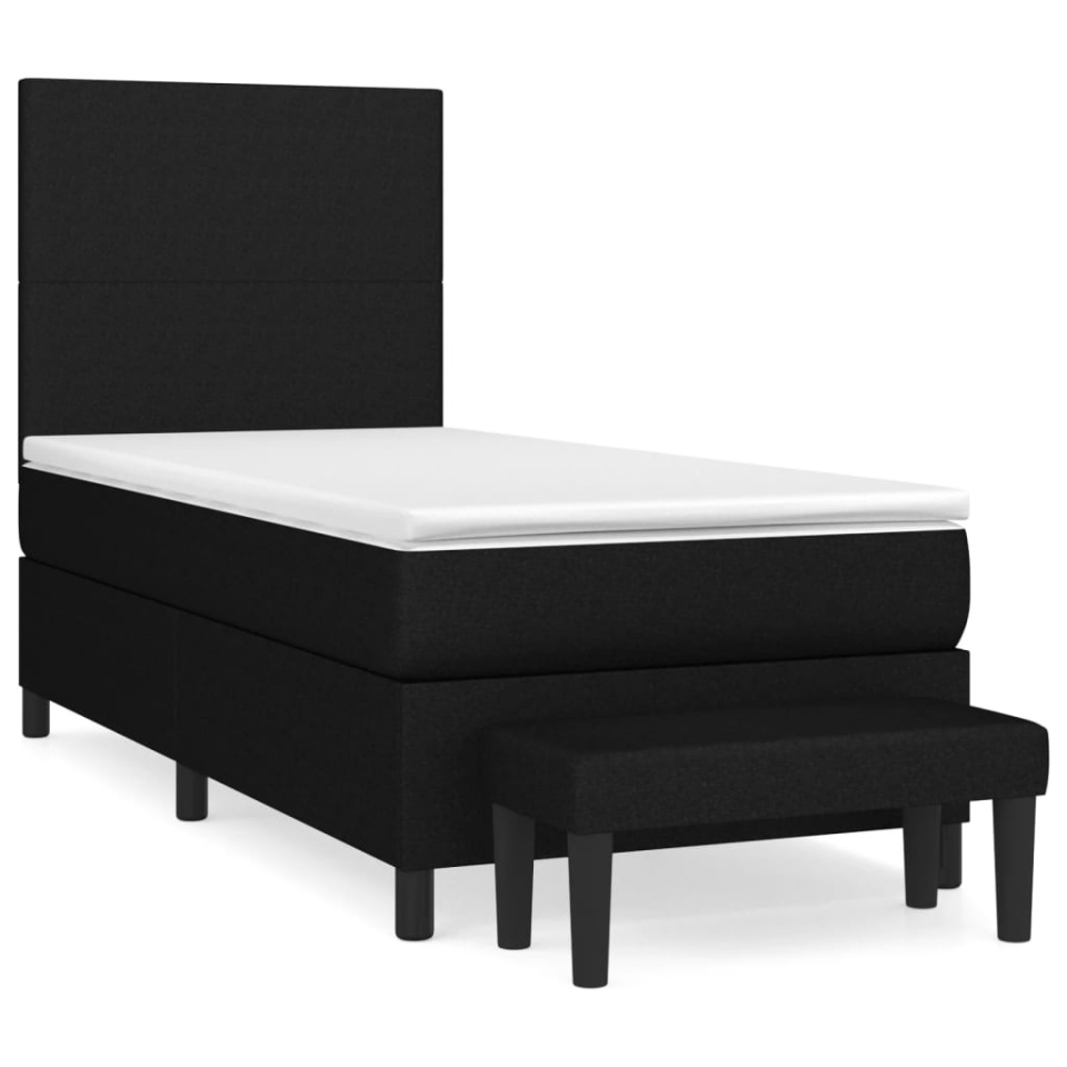 Pat box spring cu saltea, negru, 90x200 cm, textil - 1 | YEO
