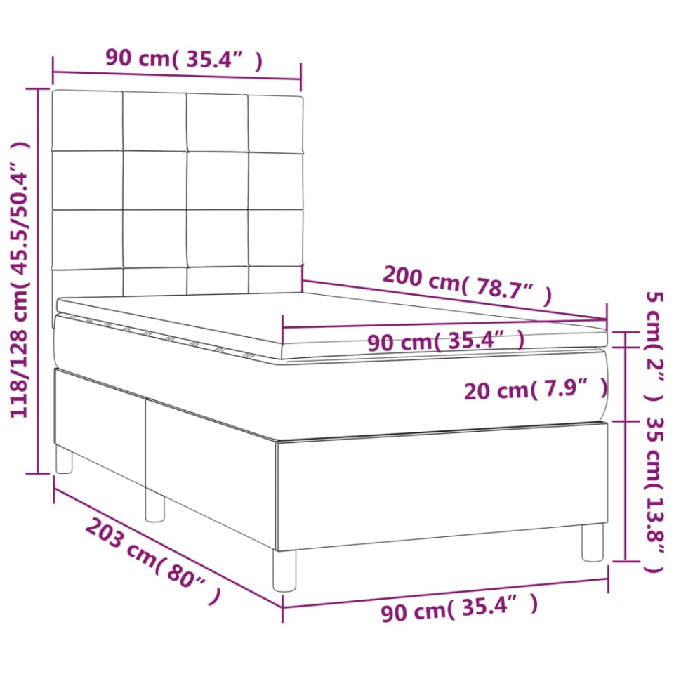 Pat box spring cu saltea, negru, 90x200 cm, textil - 4 | YEO