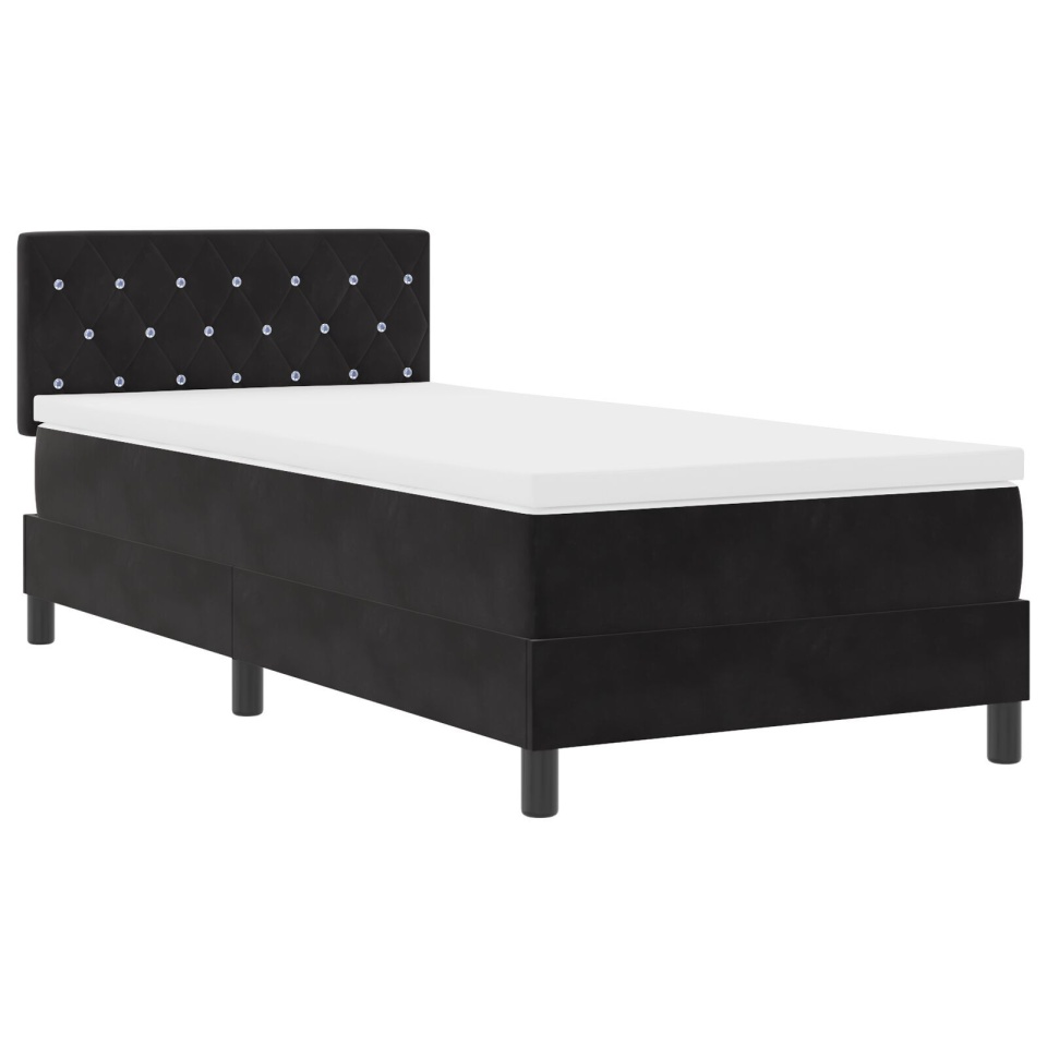 Pat box spring cu saltea, negru, single, catifea - 2 | YEO