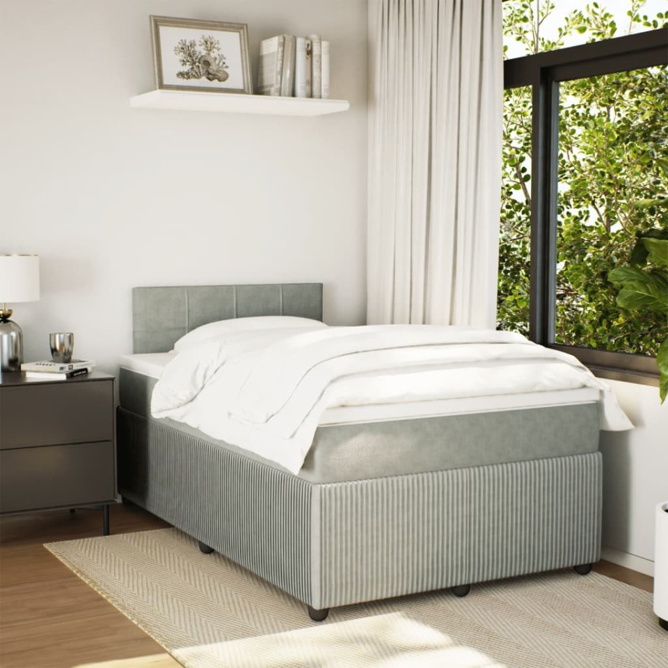 Pat continental cu saltea, gri deschis, 120x200 cm, catifea - 2 | YEO