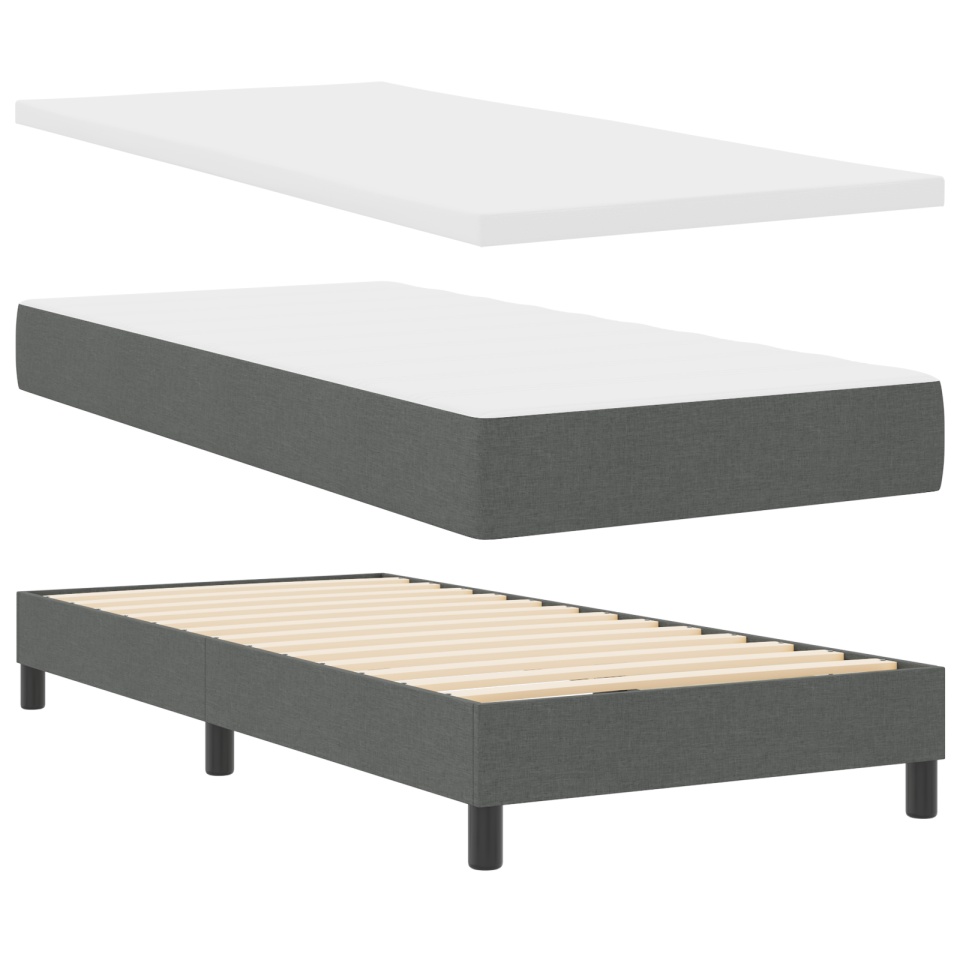 Pat cu arcuri cu saltea gri închis 90x200 cm din material textil, Tăblie de pat design linii gri închis 90 cm din material textil - 1 | YEO
