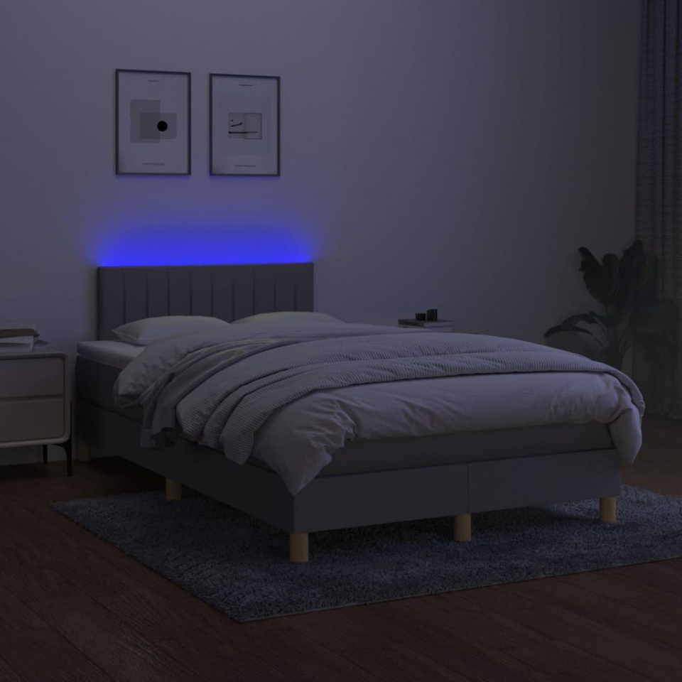 Pat cu arcuri, saltea și LED, gri deschis, 120x200 cm, textil - 2 | YEO
