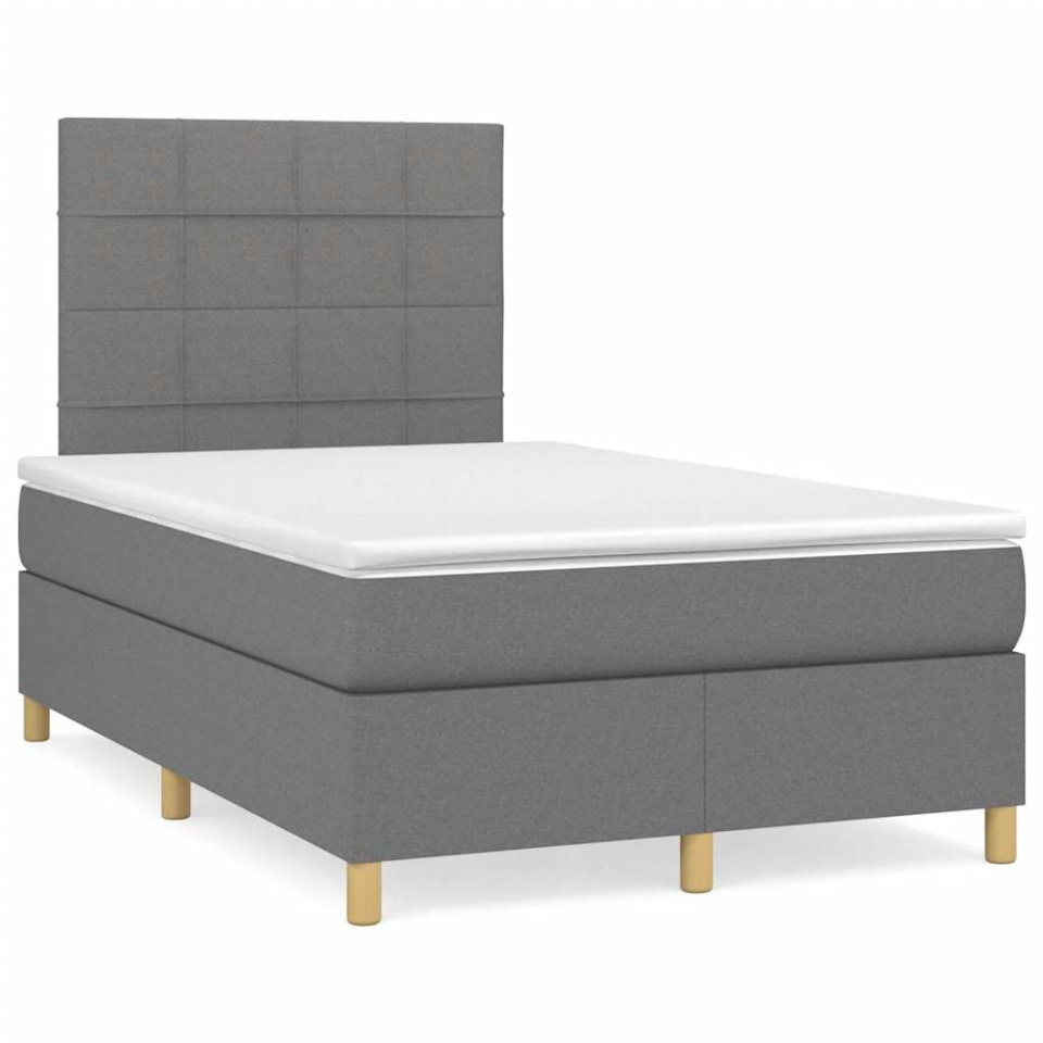 Pat cu arcuri, saltea și LED, gri închis, 120x190 cm, textil