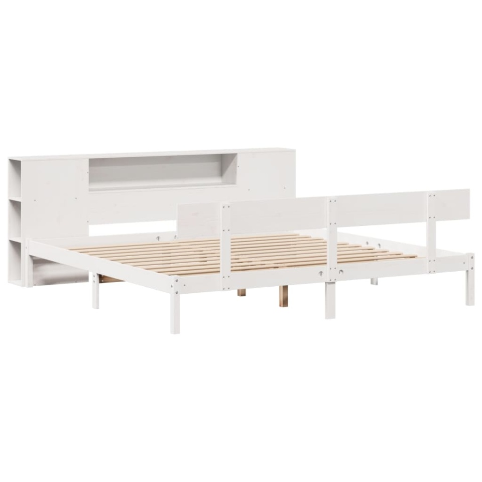 Pat cu bibliotecă fără saltea, 180x200 cm, lemn masiv de pin - 2 | YEO