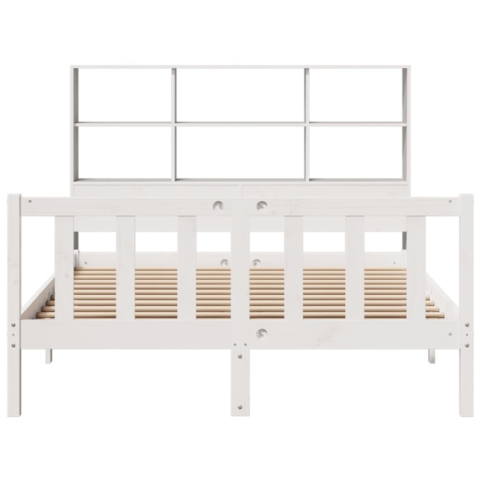 Pat cu bibliotecă fără saltea, alb, 140x190 cm, lemn masiv pin - 3 | YEO