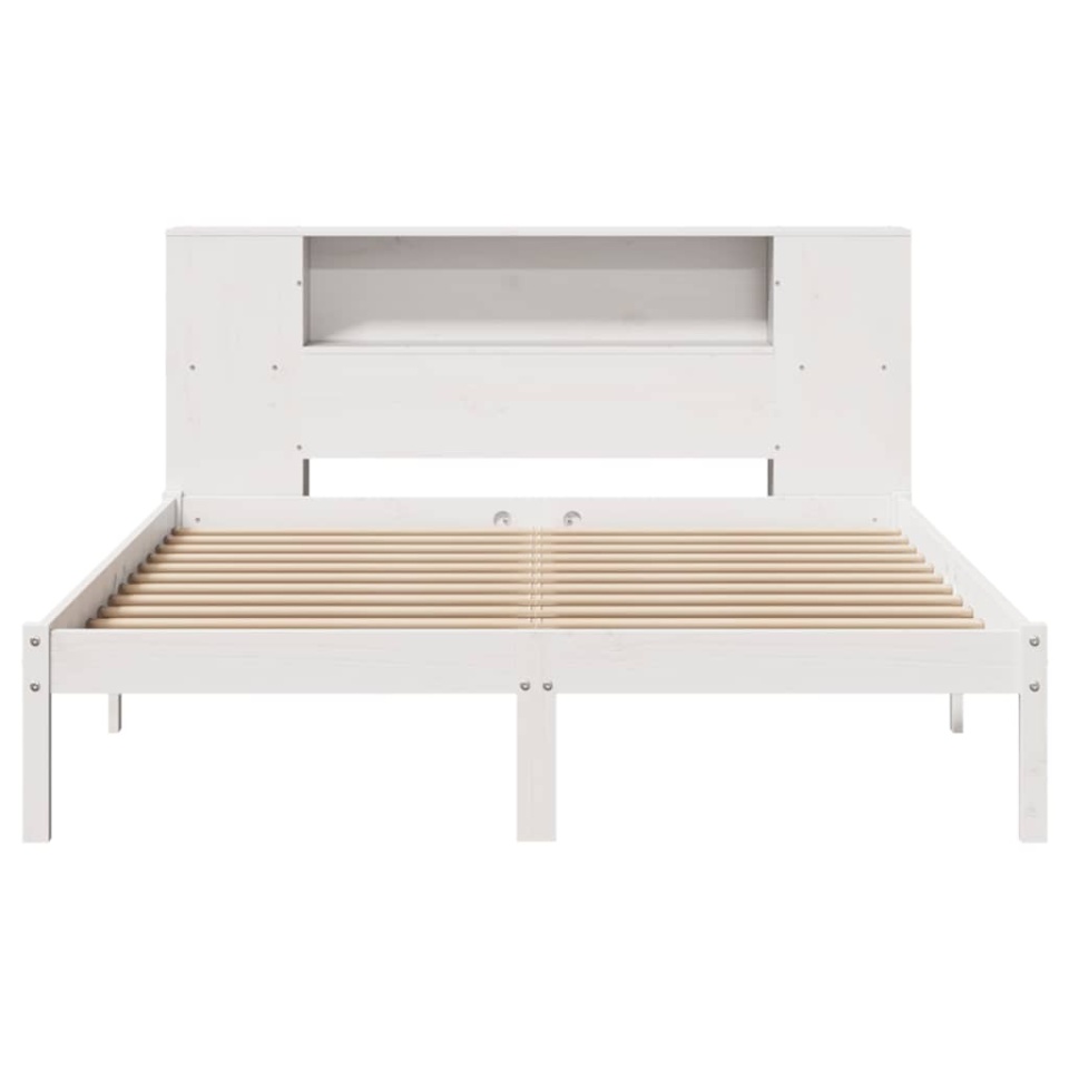 Pat cu bibliotecă fără saltea, alb, 140x200 cm, lemn masiv pin - 3 | YEO