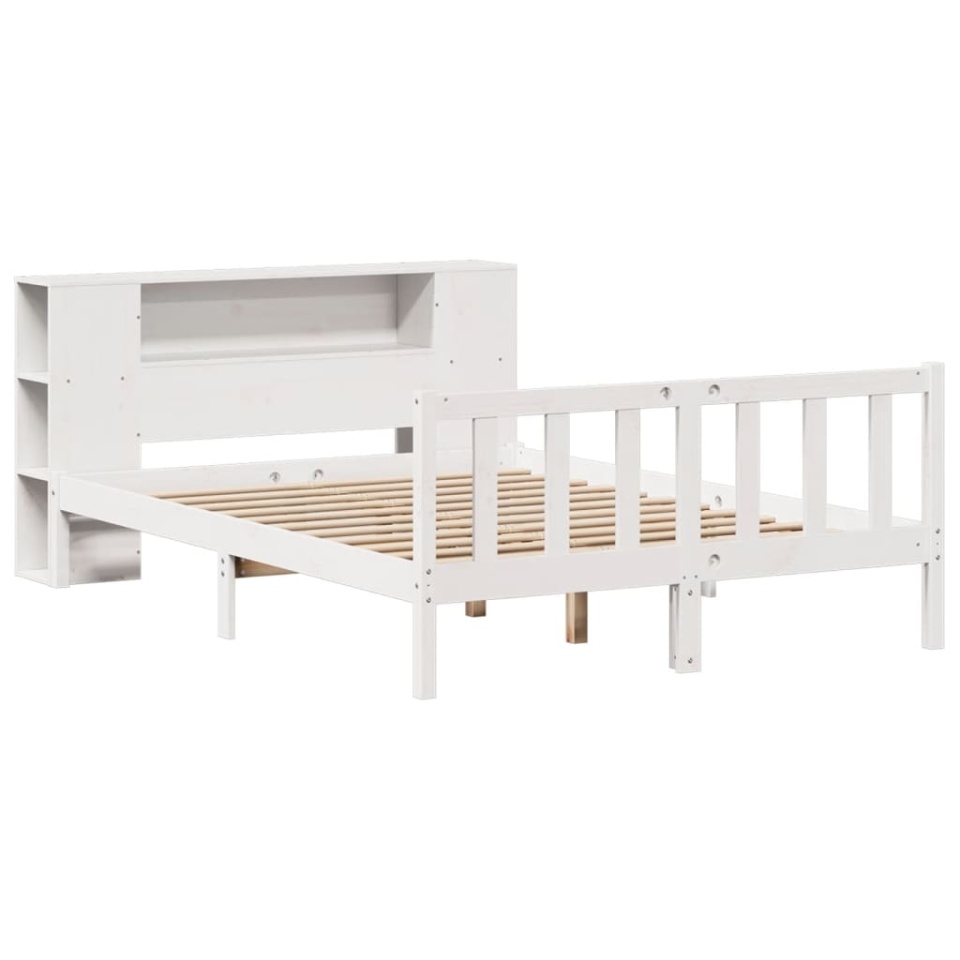 Pat cu bibliotecă fără saltea, alb, 140x200 cm, lemn masiv pin - 2 | YEO