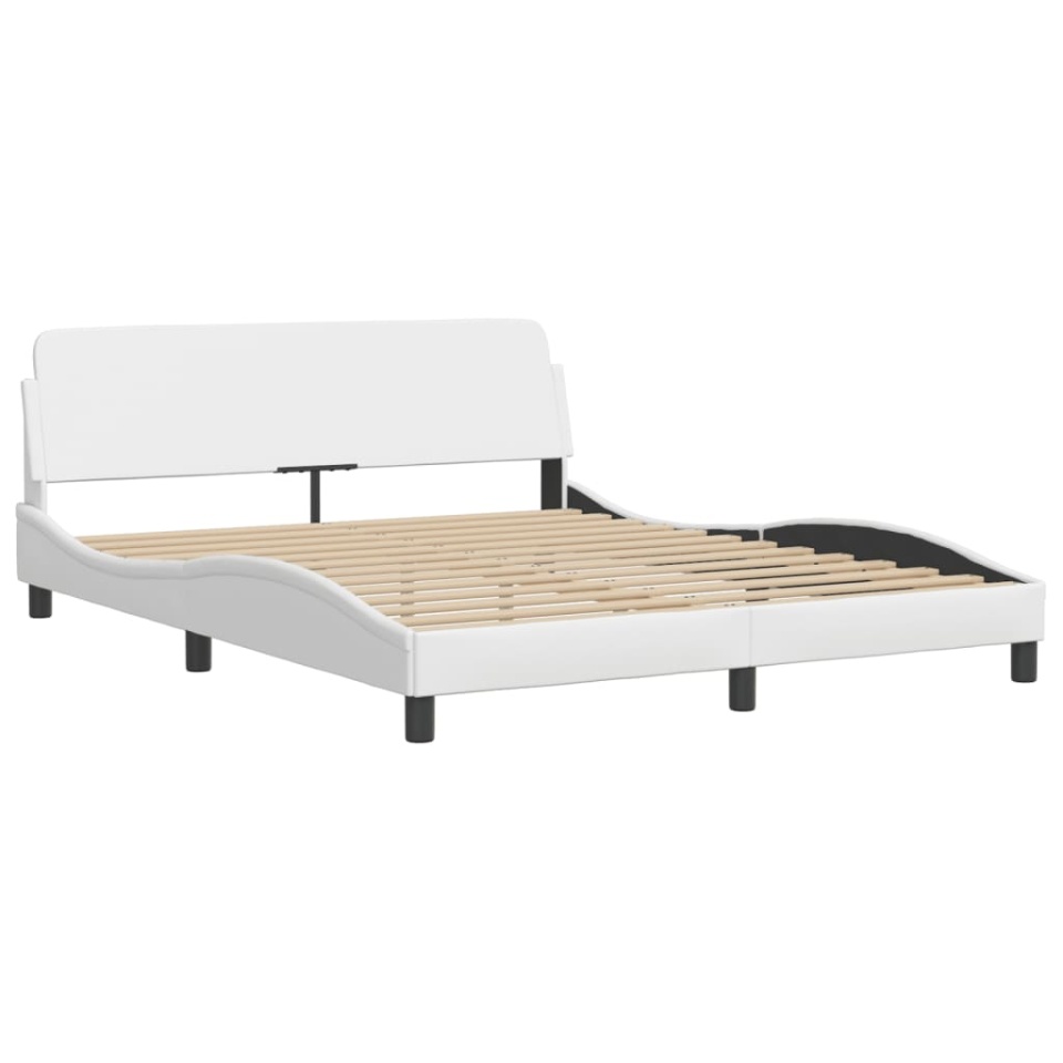 Pat cu saltea, alb, 160x200 cm, piele ecologică - 3 | YEO