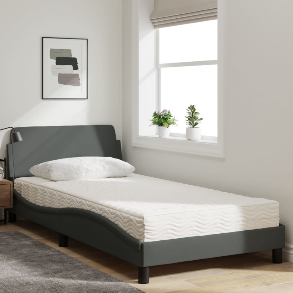 Pat cu saltea, gri închis, 100x200 cm, textil - 2 | YEO