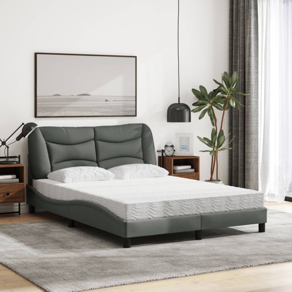Pat cu saltea, gri închis, 120x200 cm, textil - 2 | YEO