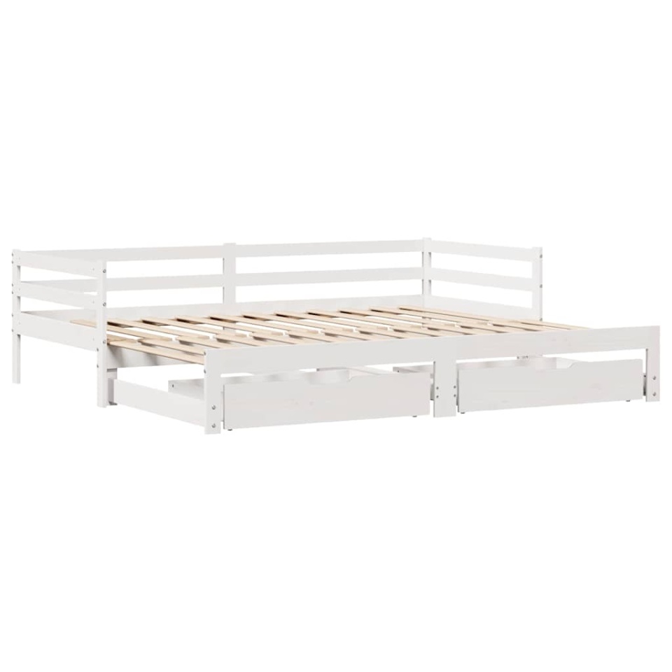 Pat de zi cu extensie și sertare fără saltea, alb, 90x190 cm - 2 | YEO