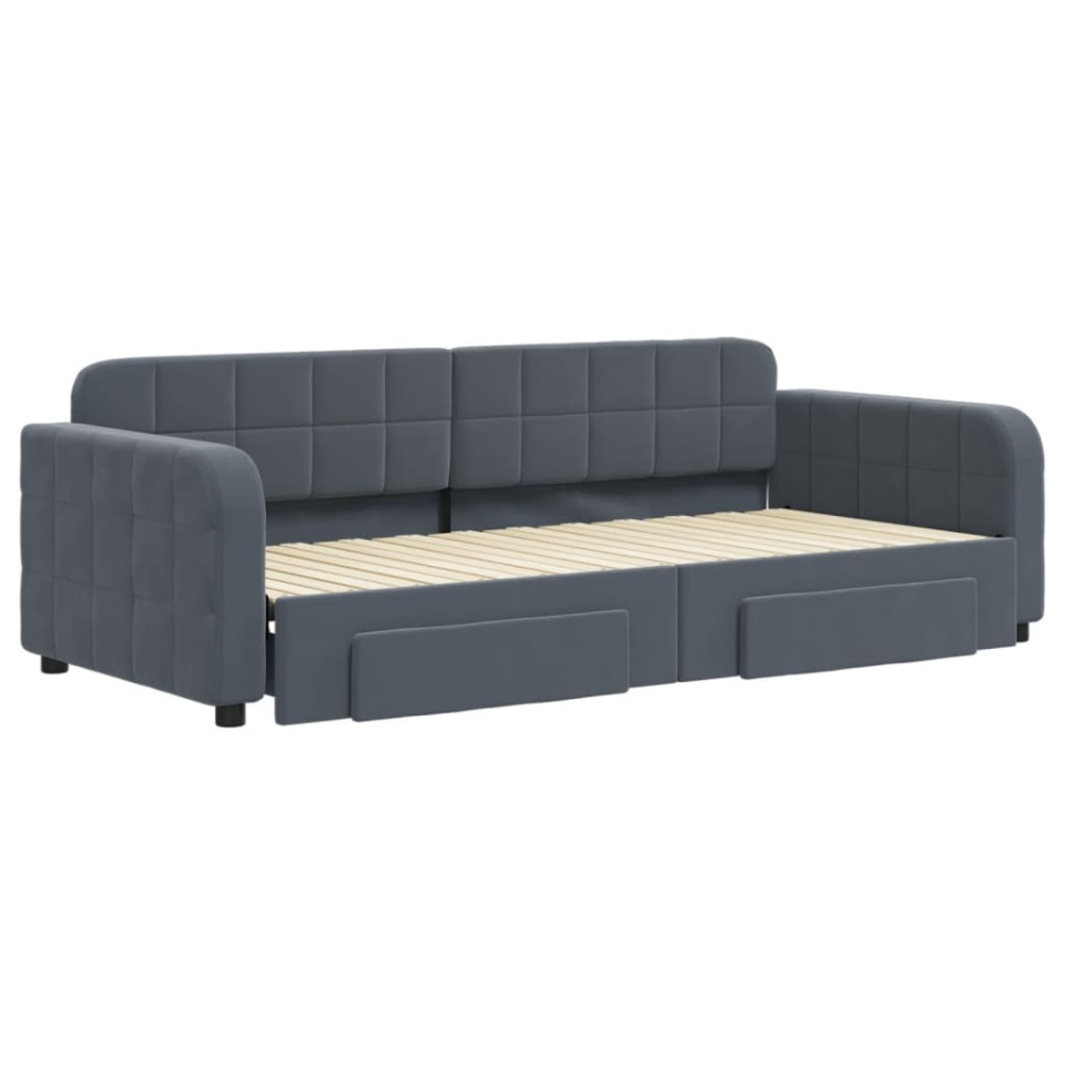 Pat de zi cu extensie și sertare gri închis 90x200 cm catifea - 2 | YEO