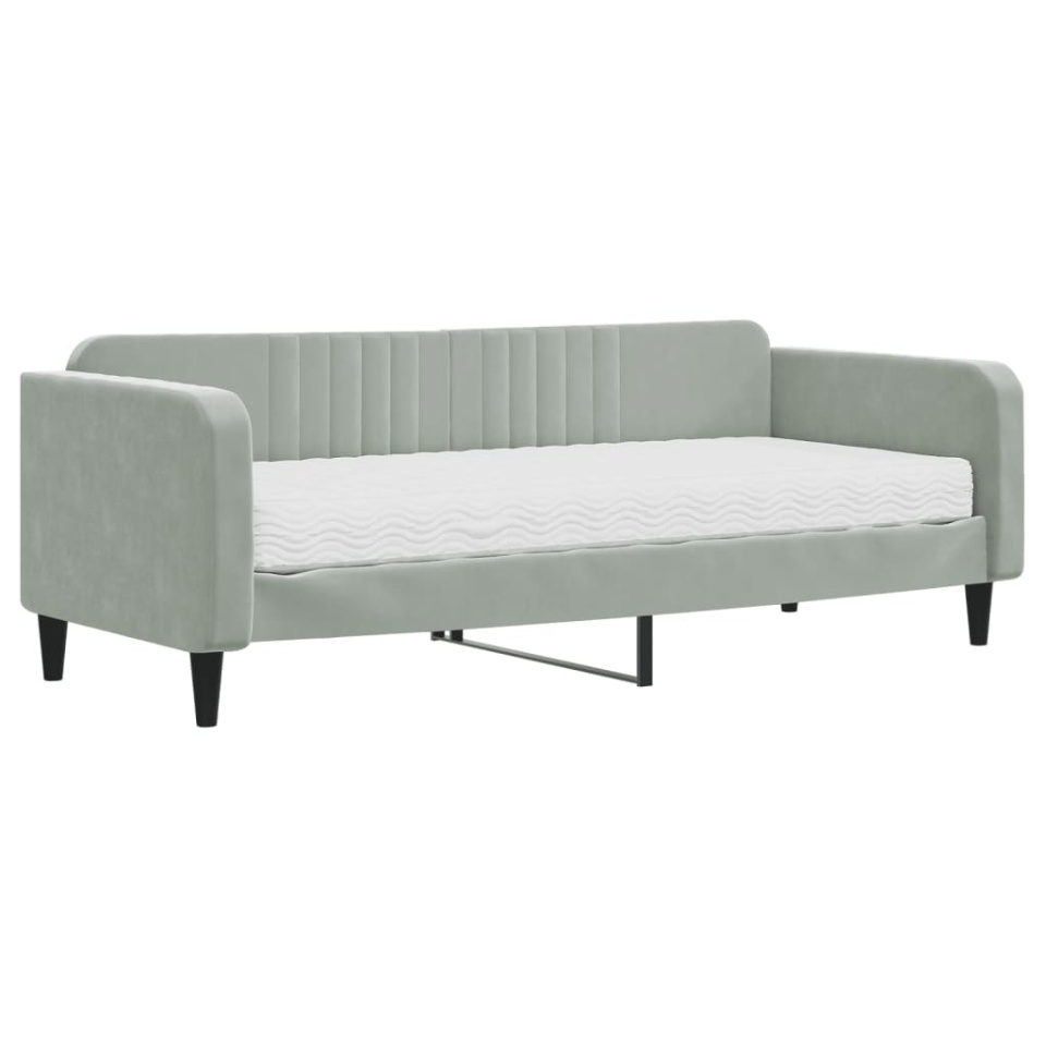 Pat de zi cu saltea, gri deschis, 90x200 cm, catifea - 1 | YEO