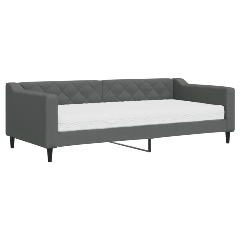 Pat de zi cu saltea, gri închis, 90x200 cm, textil - 1 | YEO