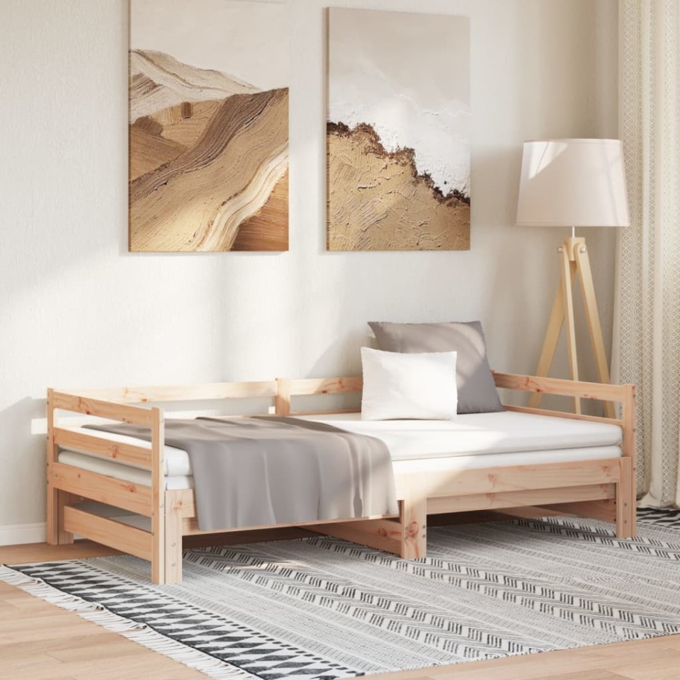 Pat de zi extensibil, 2x(90x200) cm, lemn masiv de pin