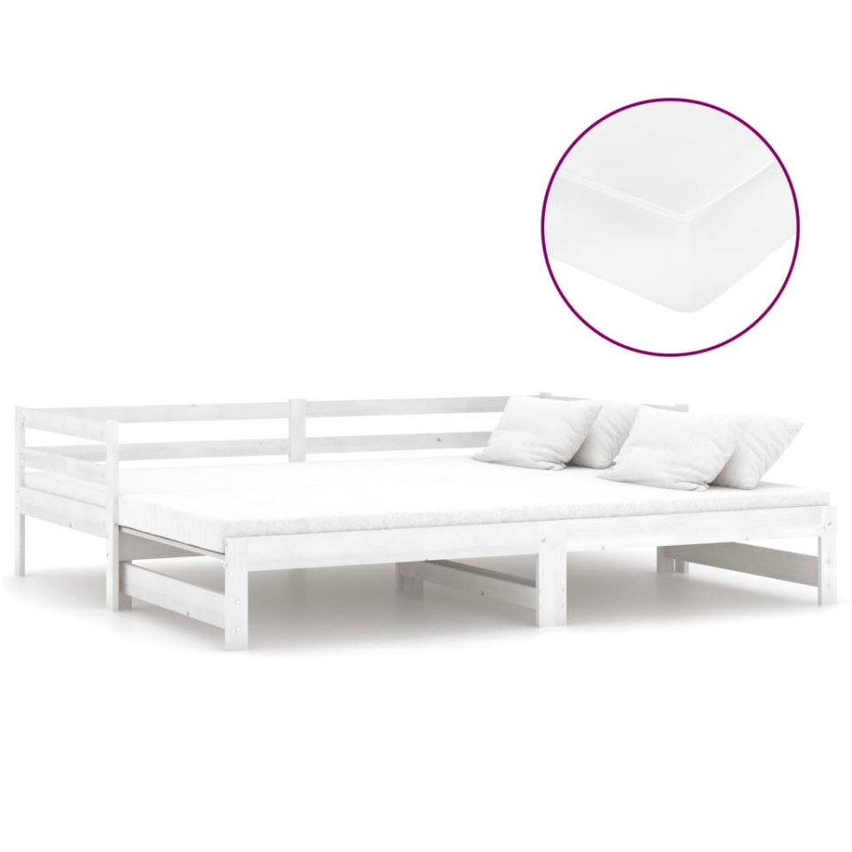 Pat extensibil de zi, 2x(90x200) cm, alb, lemn masiv de pin - 1 | YEO