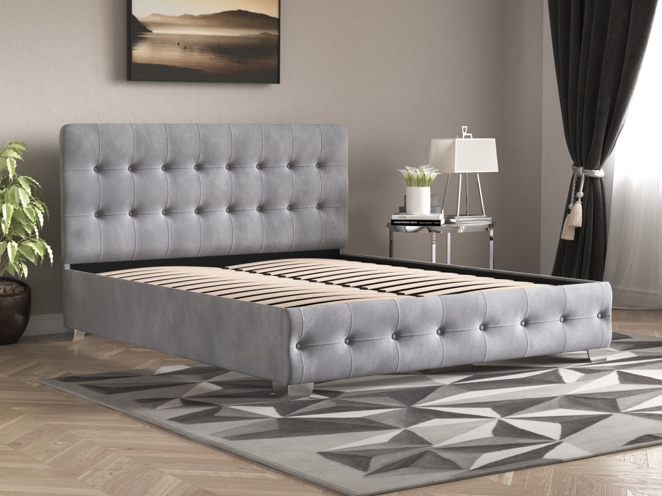 Pat Napoli tapitat, 160x200 cm, culoare gri deschis, somiera metalica - 1 | YEO