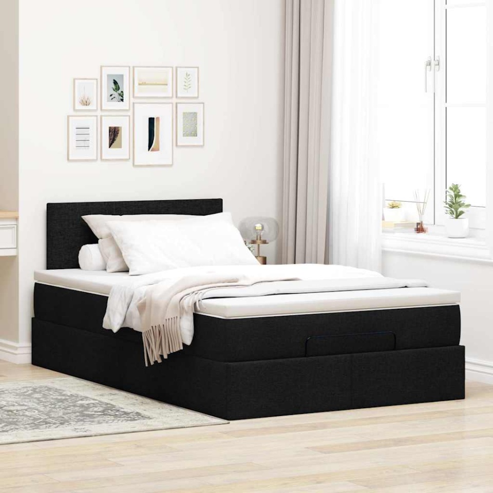 Pat otoman cu saltea negru 120x200 cm stofa - 3 | YEO