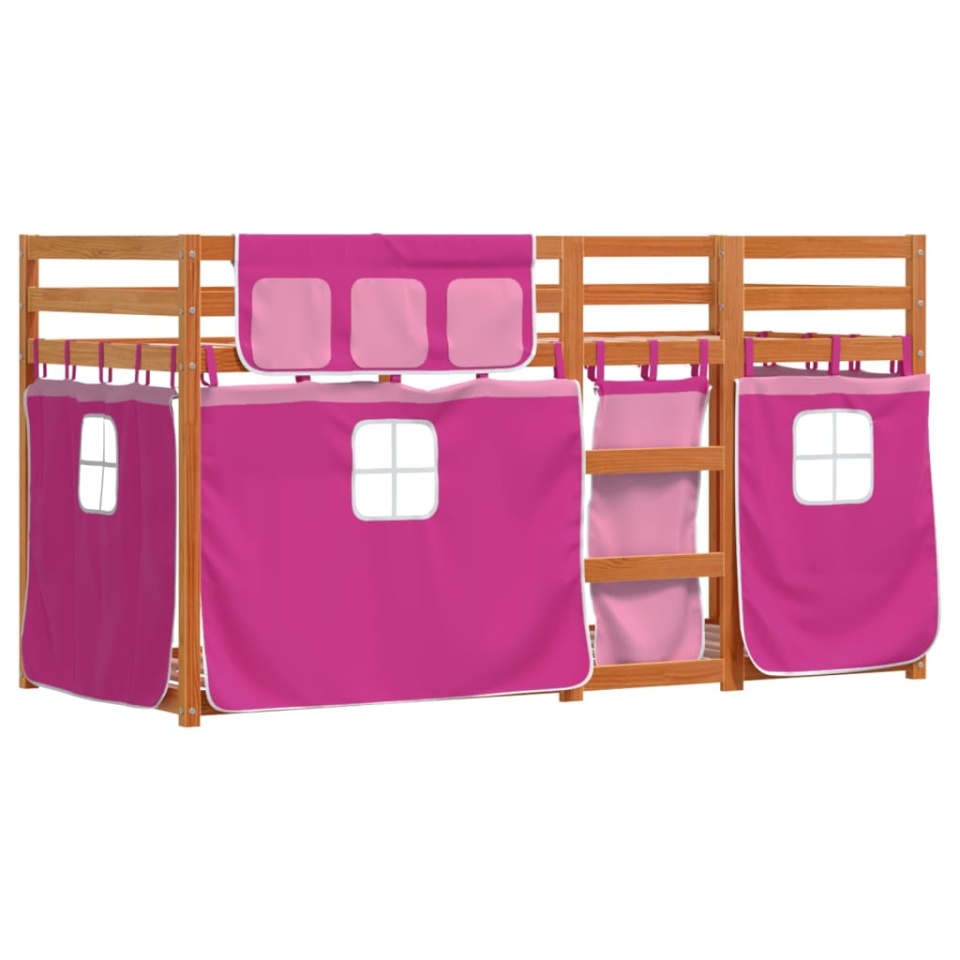 Pat supraetajat cu perdele, roz, 90x190 cm, lemn masiv pin - 2 | YEO