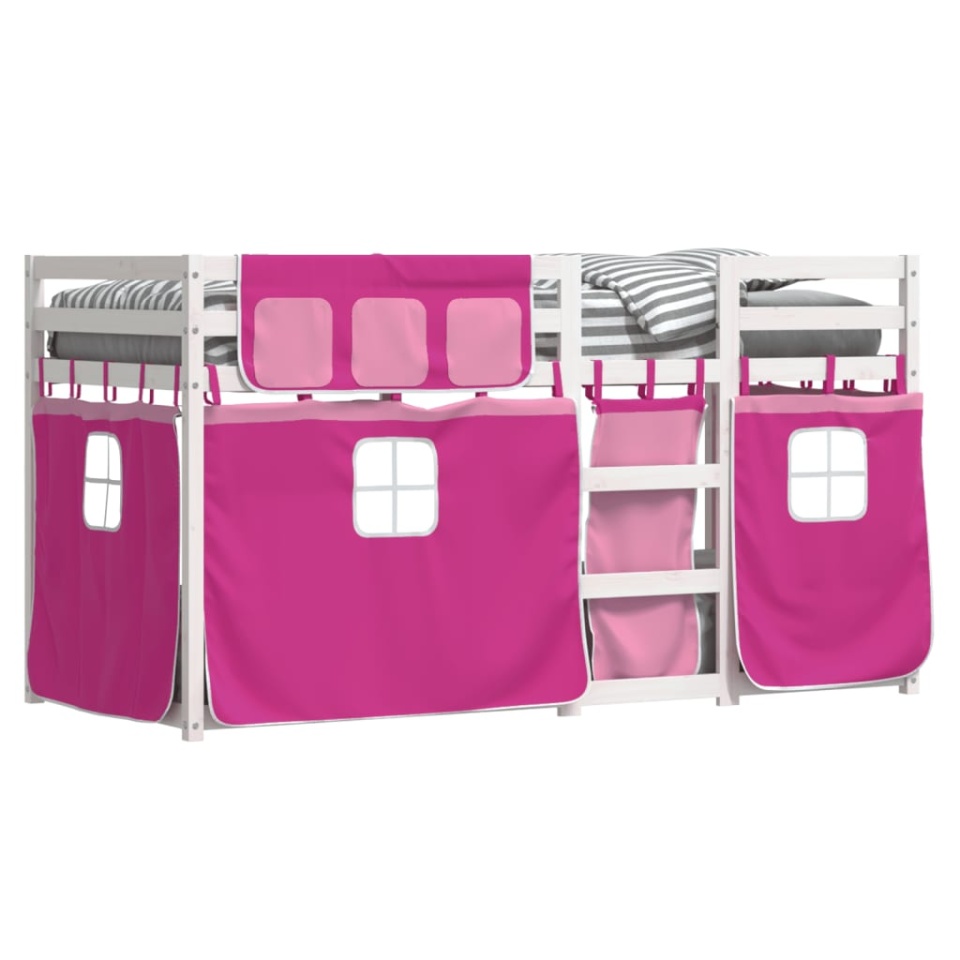 Pat supraetajat cu perdele, roz, 90x190 cm, lemn masiv pin - 3 | YEO