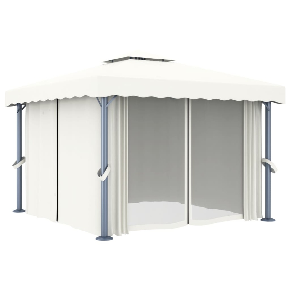 Pavilion cu perdea, alb crem, 3 x 3 m, aluminiu - 1 | YEO