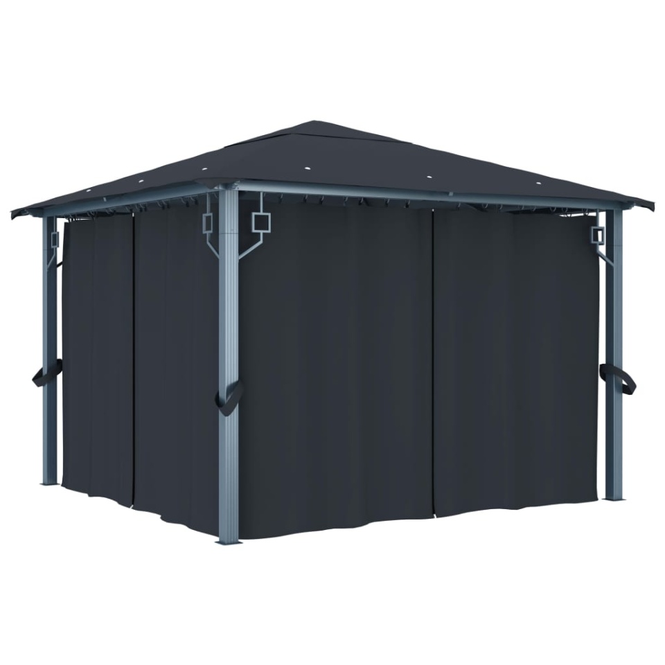 Pavilion cu perdele & șiruri lumini LED antracit 3x3 m aluminiu - 3 | YEO