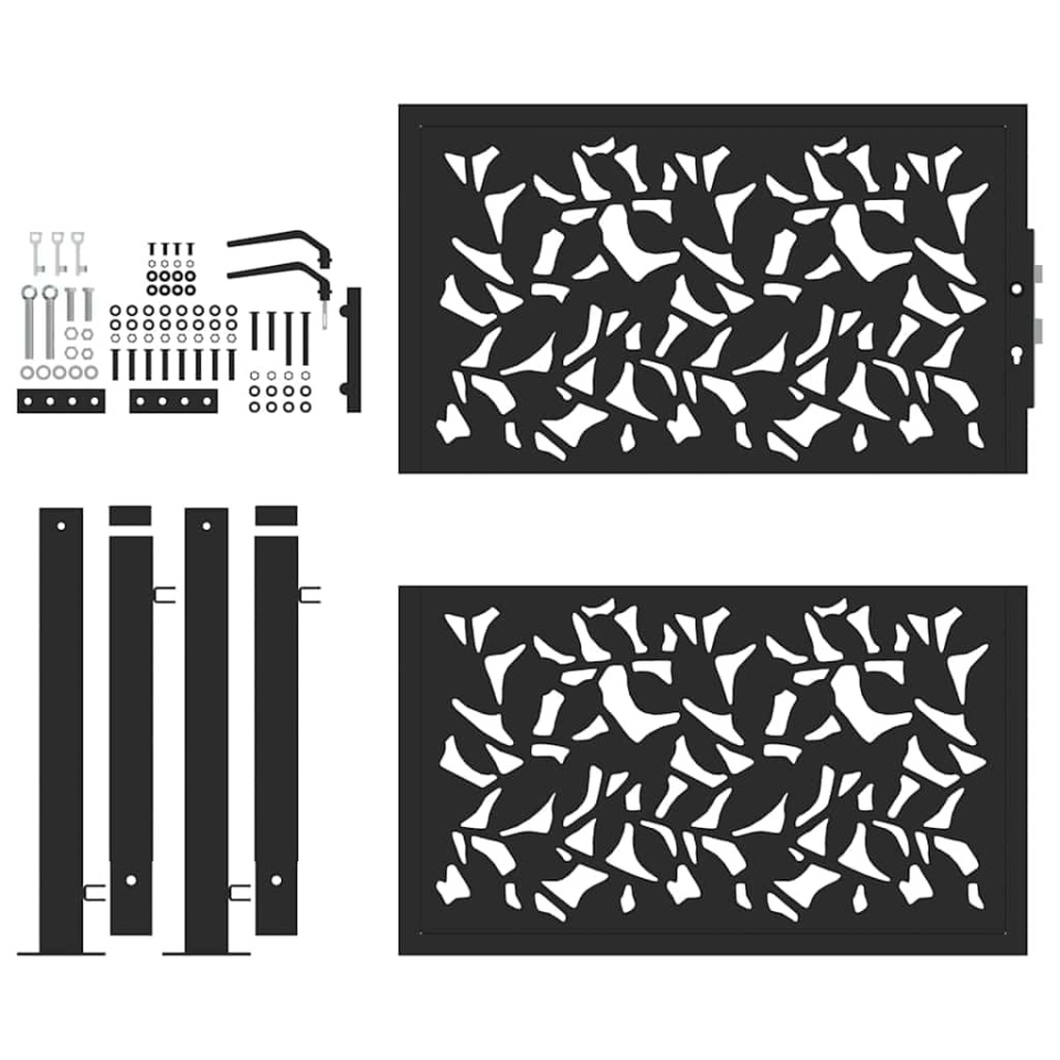 Poarta de gradina neagra 105x105 cm Design cu frunze de otel - 3 | YEO