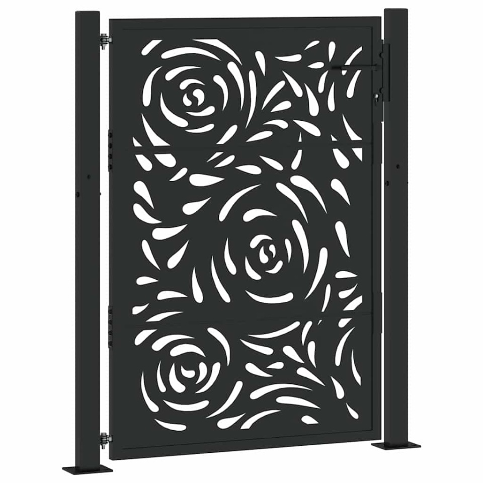 Poarta de gradina neagra 105x130 cm design flacara din otel - 1 | YEO