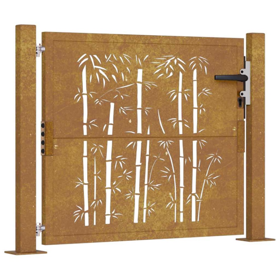 Poartă pentru grădină, 105x105 cm, oțel corten, model bambus - 1 | YEO