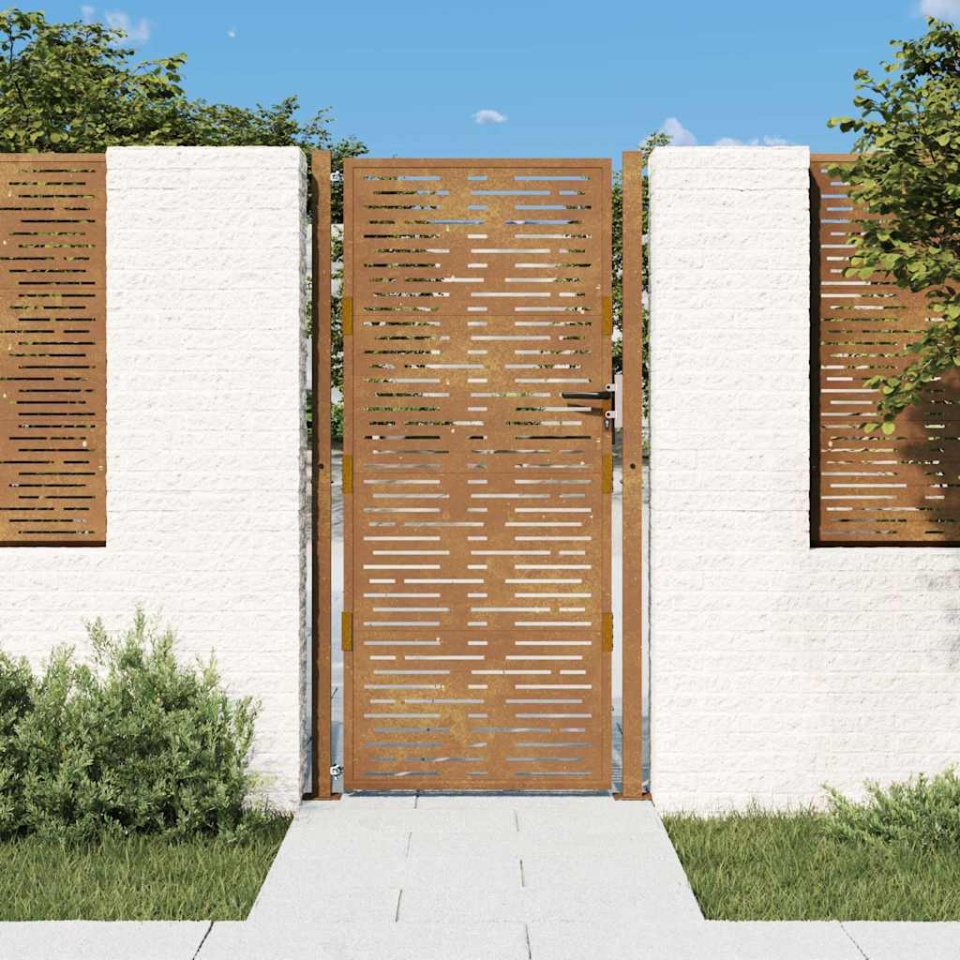 Poartă pentru grădină, 105x205 cm, oțel corten, dreptunghiuri