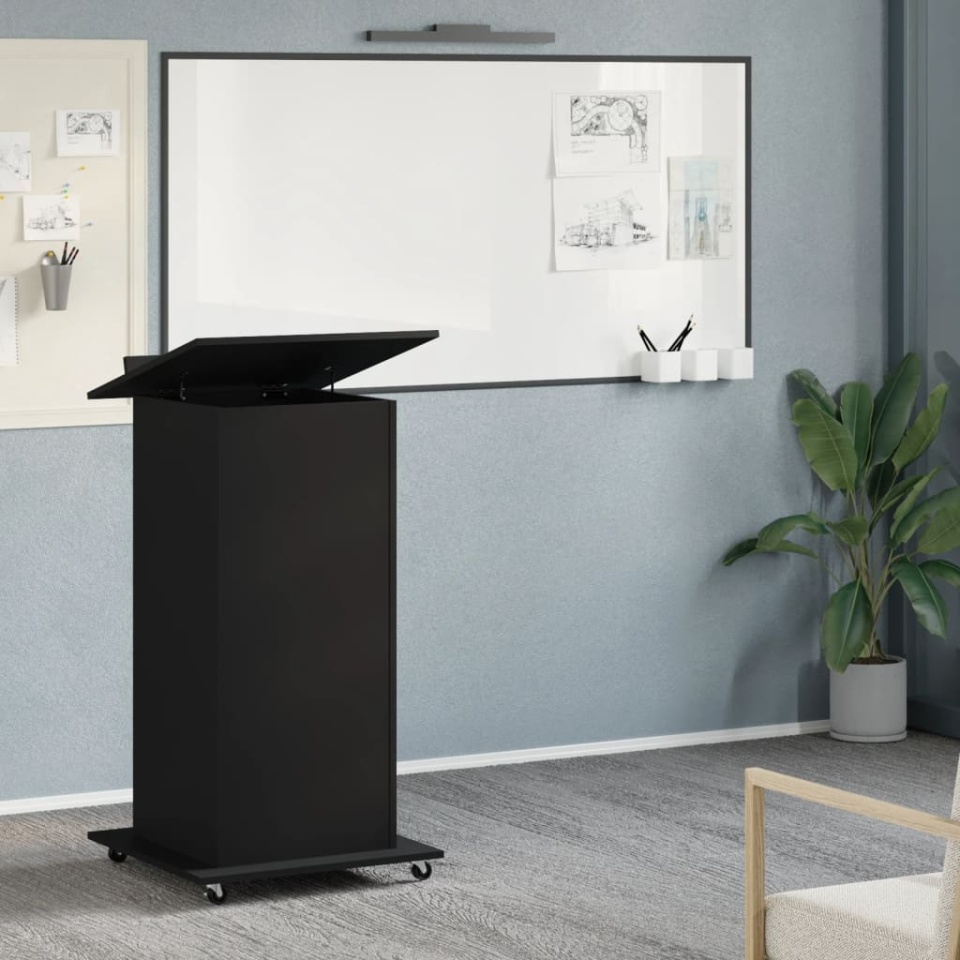 Pupitru cu roți și sertar negru 55x55x107 cm lemn prelucrat - 2 | YEO