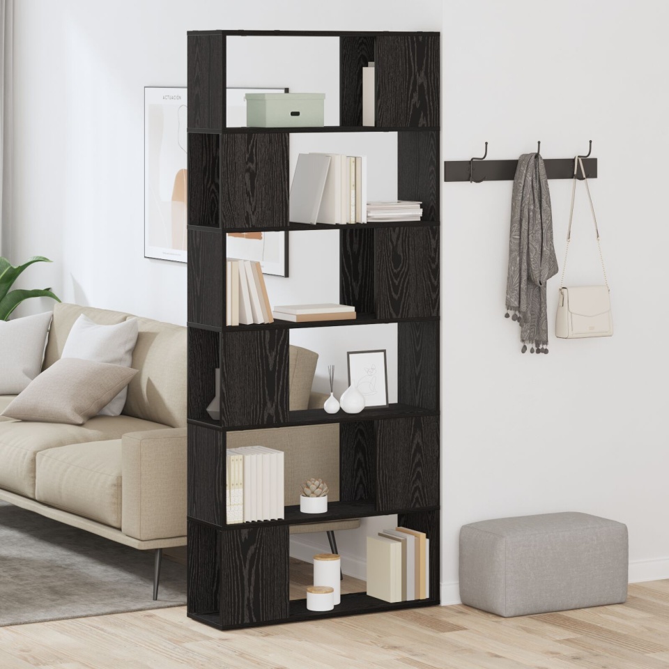 Raft pentru cărți Negru Stejar 80x24x186 cm Lemn prelucrat