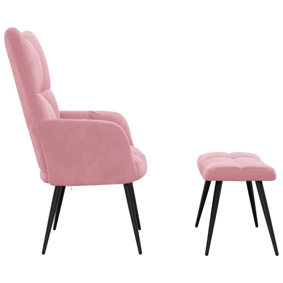 Scaun de relaxare cu taburet, roz, catifea - 3 | YEO