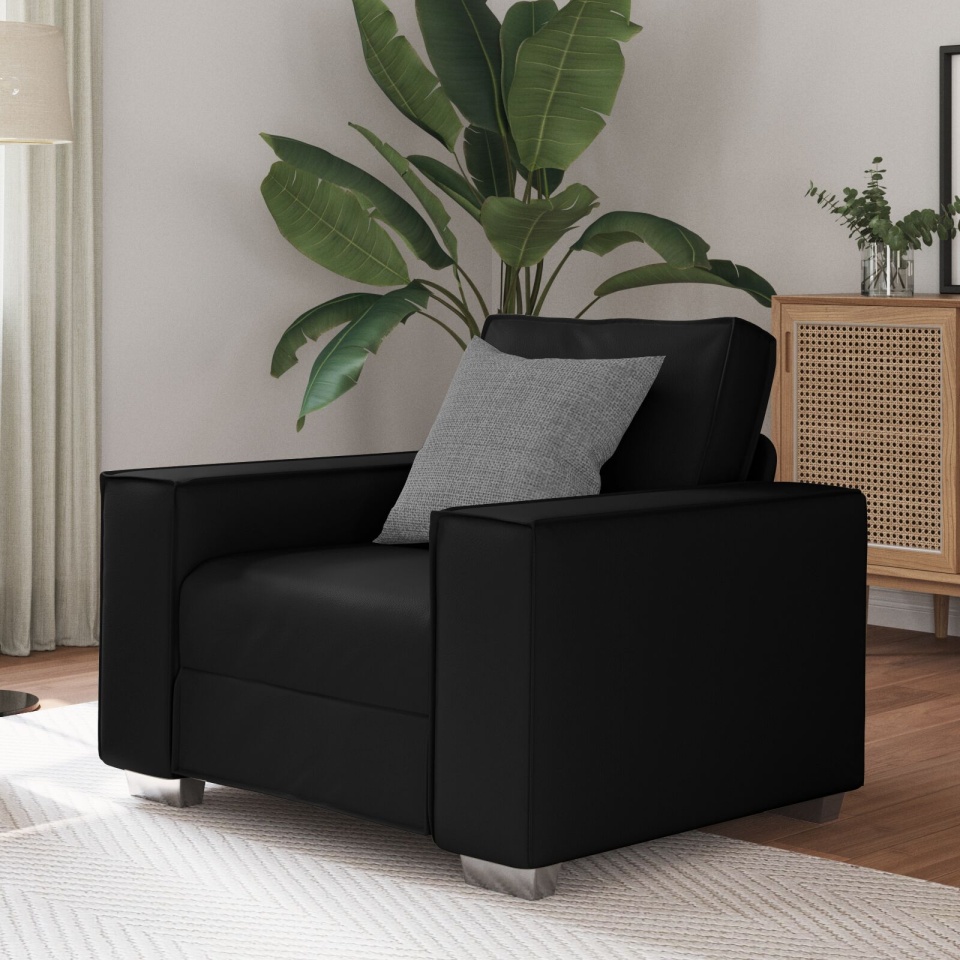 Scaun de sofa din piele ecologică neagră - 59 cm