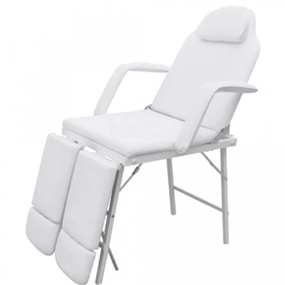 Scaun tratament facial, piele artificiala, 185x78x76 cm, alb