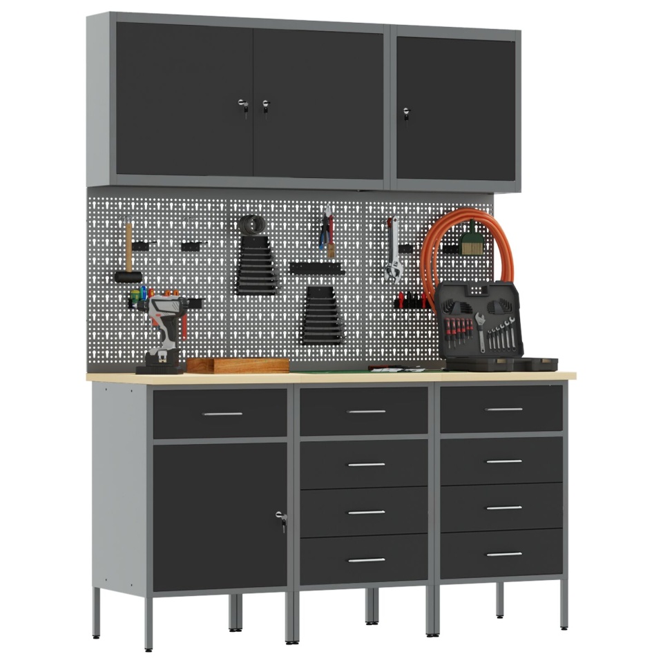 Set banc de lucru 8 piese din oțel negru - 2 | YEO
