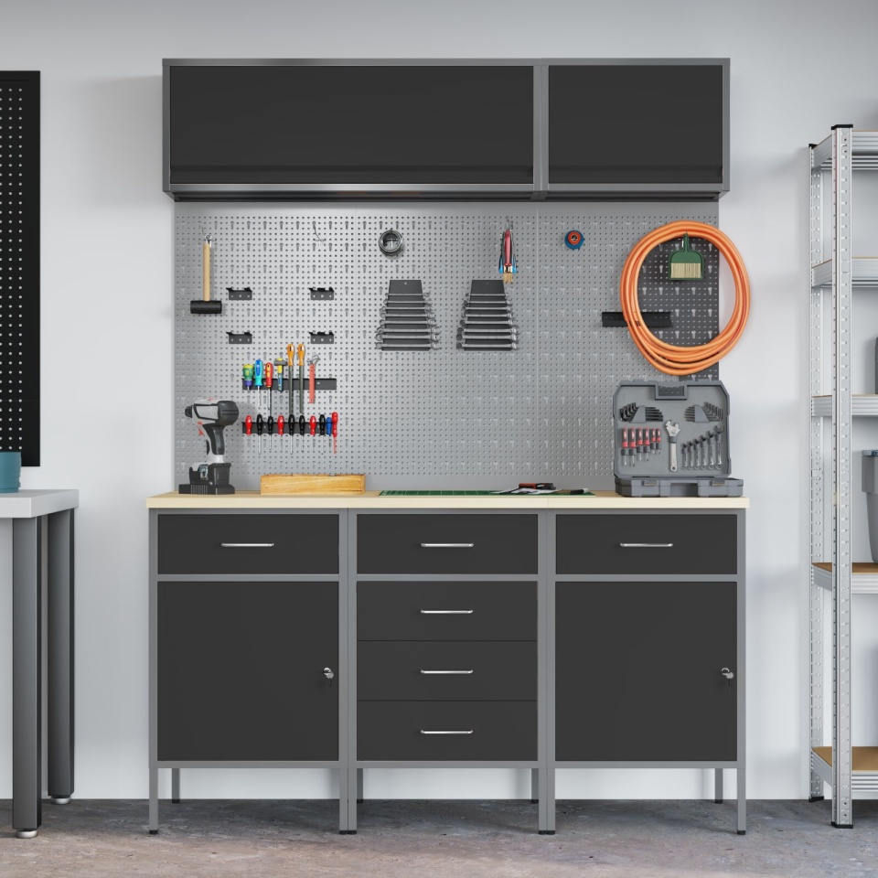 Set Bancă de Lucru 8 Piese Oțel Negru - 3 | YEO