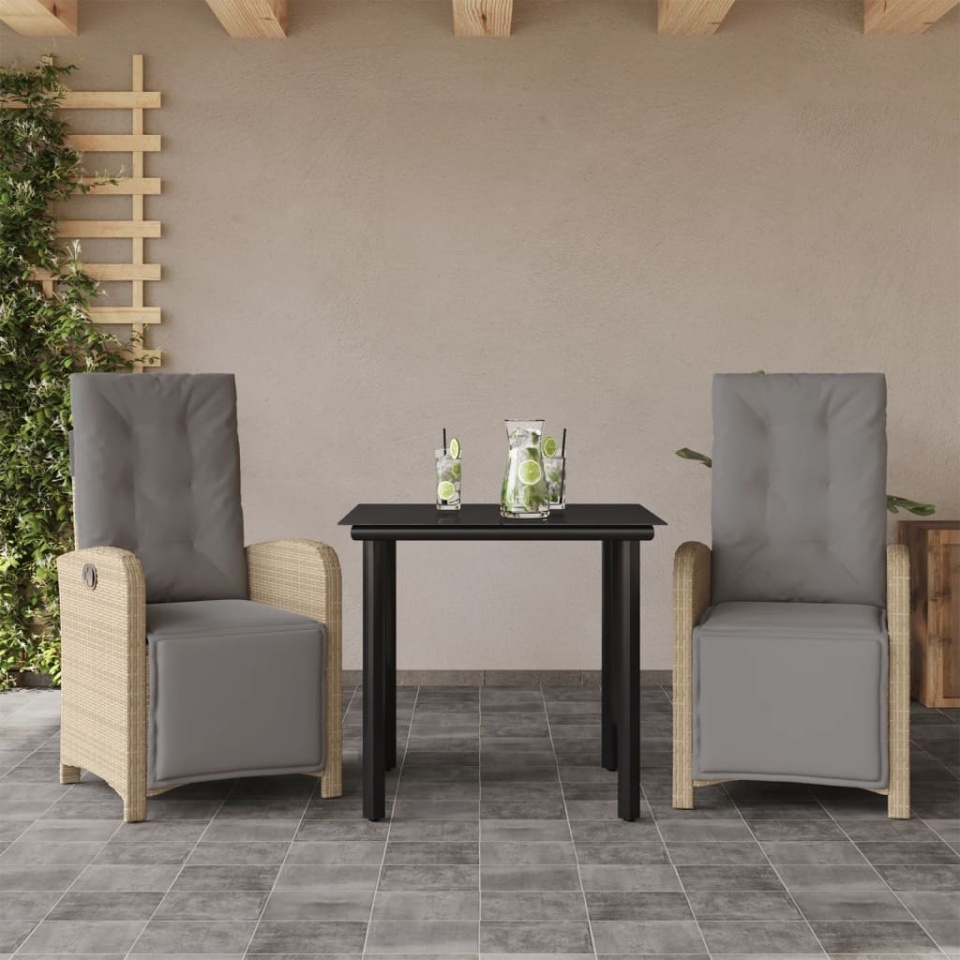 Set bistro cu perne, 3 piese, bej, poliratan