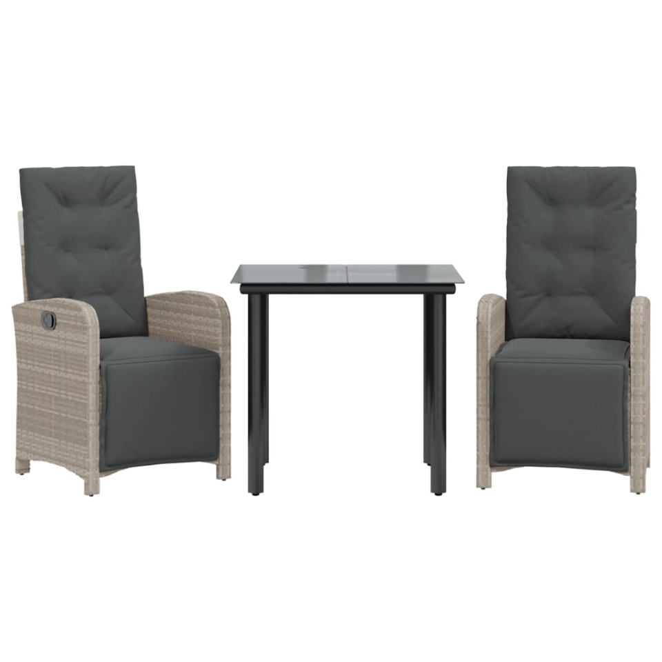 Set bistro cu perne, 3 piese, gri deschis, poliratan - 1 | YEO