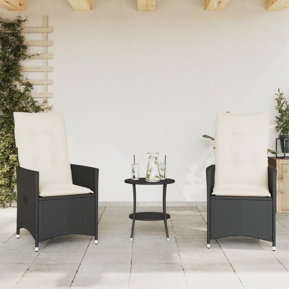 Set bistro cu perne, 3 piese, negru, poliratan - 2 | YEO