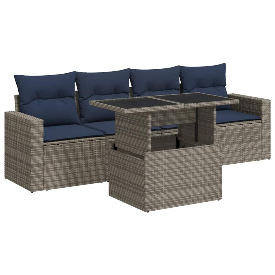 Set canapea de grădină cu perne, 5 piese, poliratan/lemn acacia - 1 | YEO