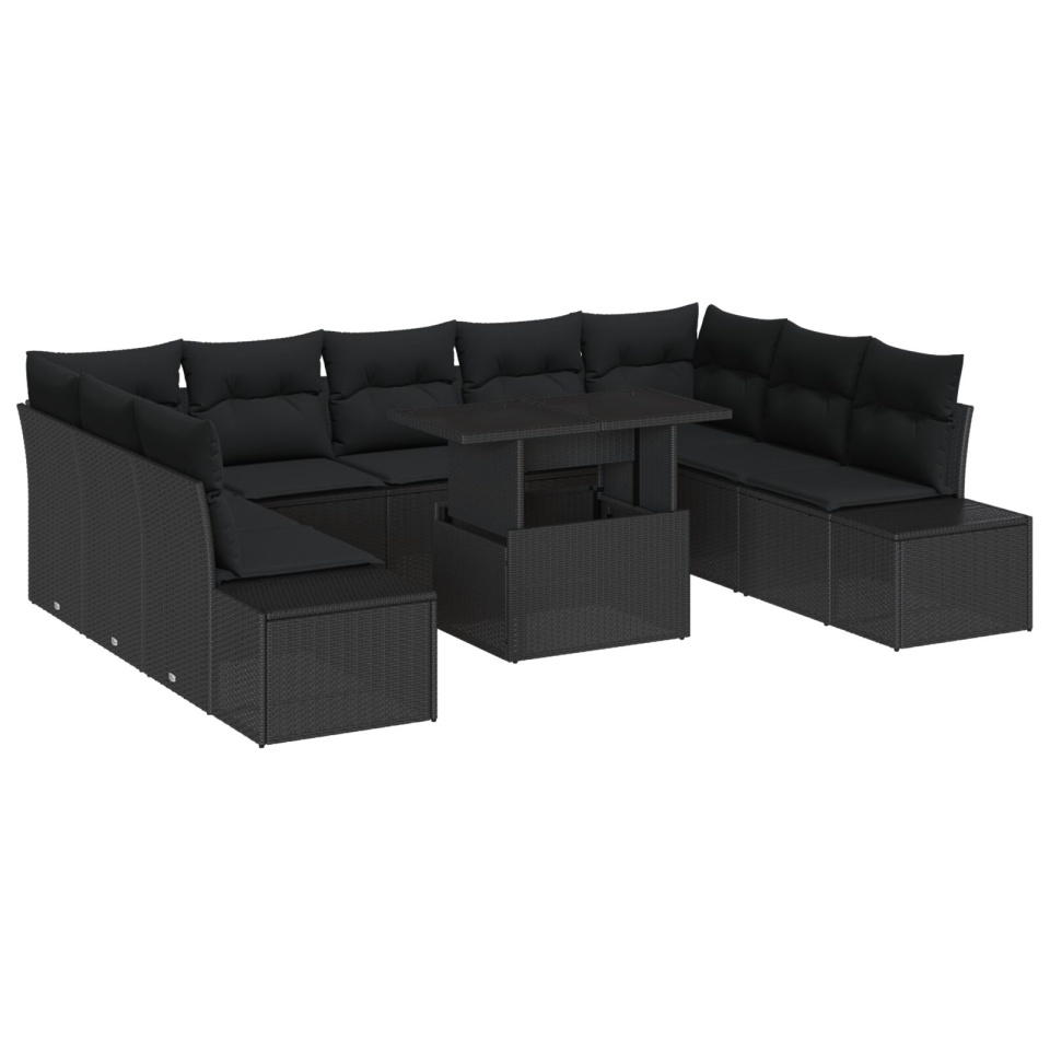 Set canapea grădină 10 piese Negru Ratan, Stoff Canapea grădină - 1 | YEO