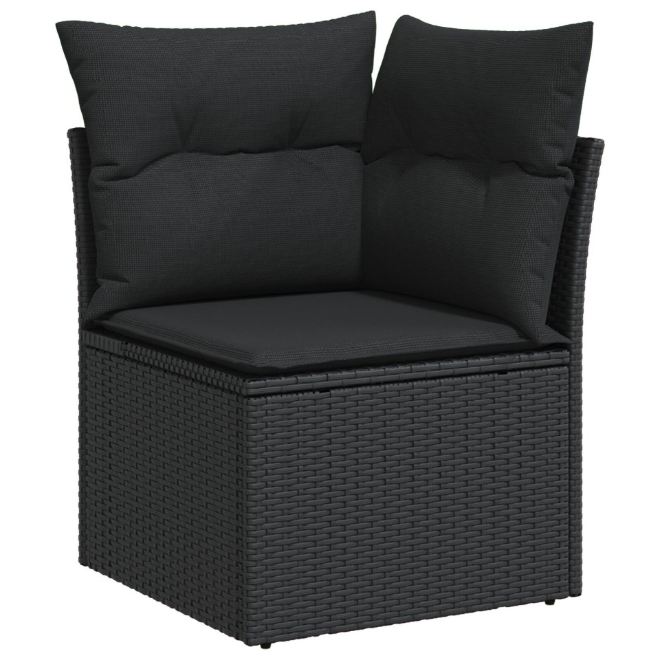 Set canapea grădină 7 piese și perne, Negru, Poliratan, Acacia - 3 | YEO