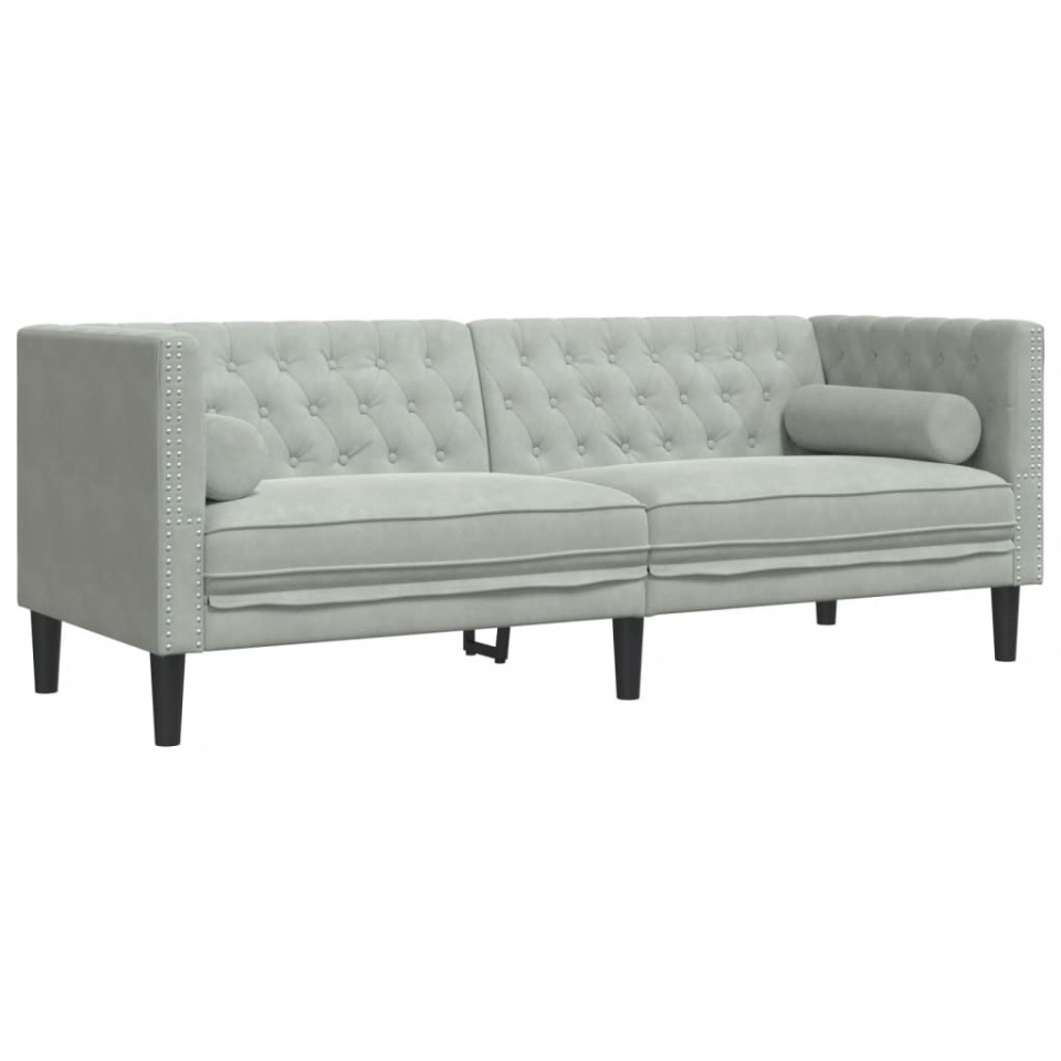 Set canapele Chesterfield cu perne rulou, 2 piese, gri, catifea - 3 | YEO