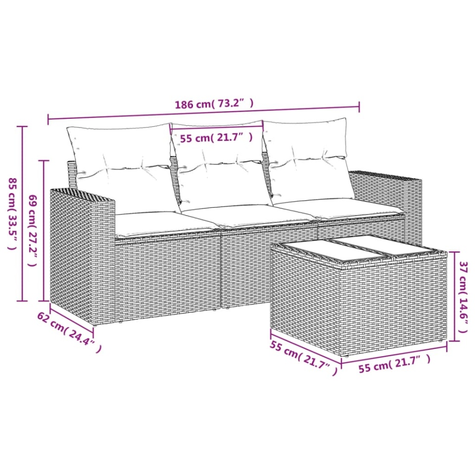 Set canapele de grădină, 4 piese, cu perne, bej, poliratan - 2 | YEO
