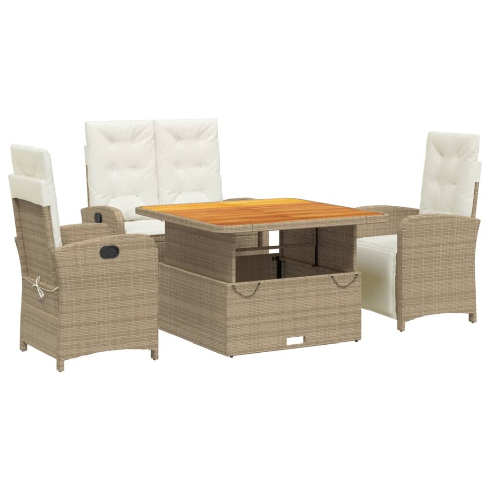 Set canapele de grădină, 4 piese, cu perne, bej, poliratan - 1 | YEO