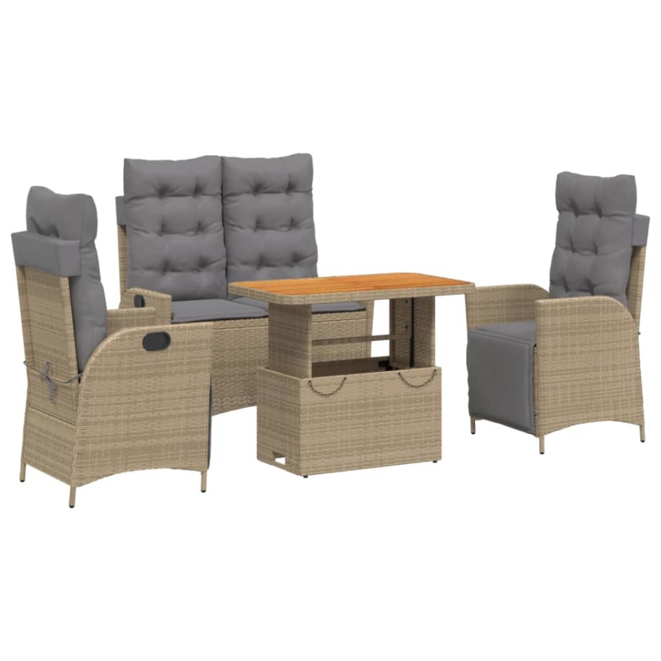 Set canapele de grădină, 4 piese, cu perne, bej, poliratan - 1 | YEO