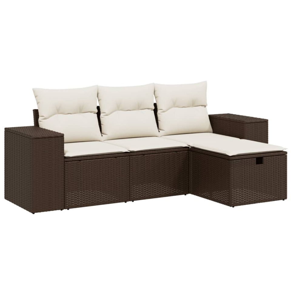 Set canapele de grădină, 4 piese, cu perne, maro poliratan maro - 1 | YEO