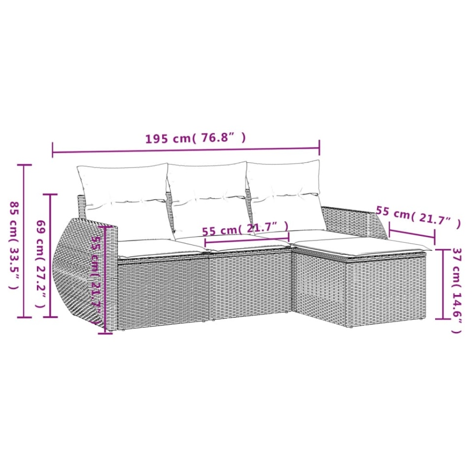 Set canapele de grădină, 4 piese, cu perne, maro poliratan maro - 2 | YEO