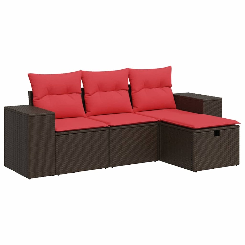 Set canapele de grădină, 4 piese, cu perne, maro poliratan maro - 1 | YEO